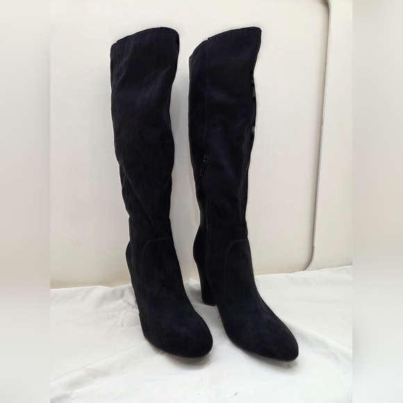 Shoes - Black Knee-High Faux Suede Boots | 3” Block Heel | Size 6